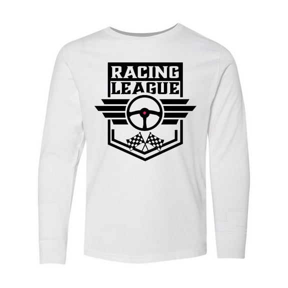 Inktastic Racing League with Race Car Wheel and Wings Long Sleeve Youth T-Shirt