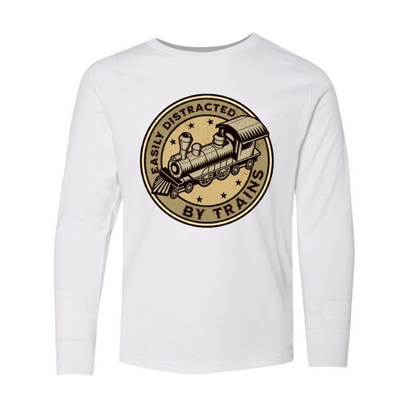 Inktastic Railroader Easily Distracted by Trains Long Sleeve Youth T-Shirt