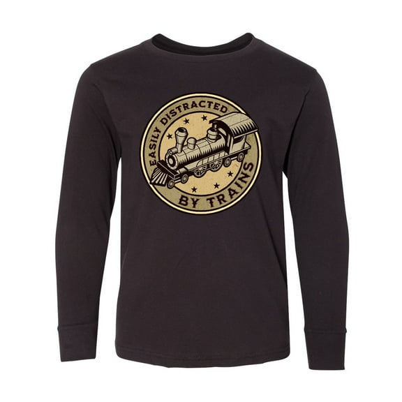 Inktastic Railroader Easily Distracted by Trains Long Sleeve Youth T-Shirt