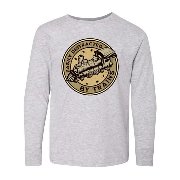 Inktastic Railroader Easily Distracted by Trains Long Sleeve Youth T-Shirt