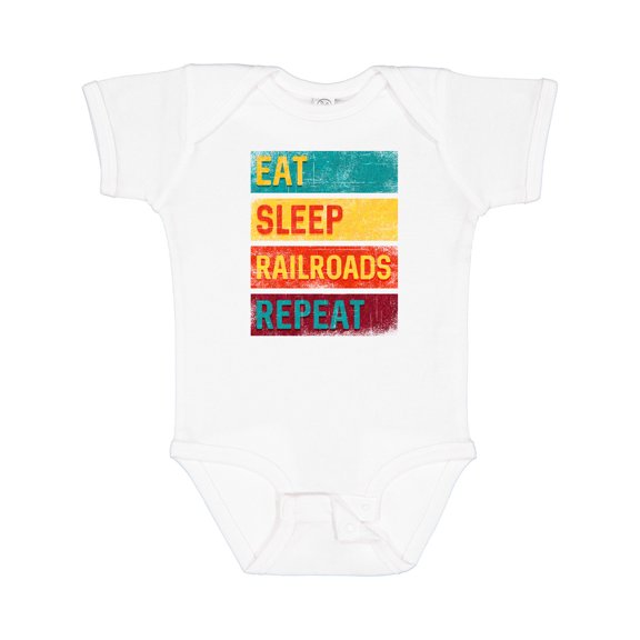 Inktastic Railroading Train Lover Eat Sleep Railroads Repeat Boys or Girls Baby Bodysuit