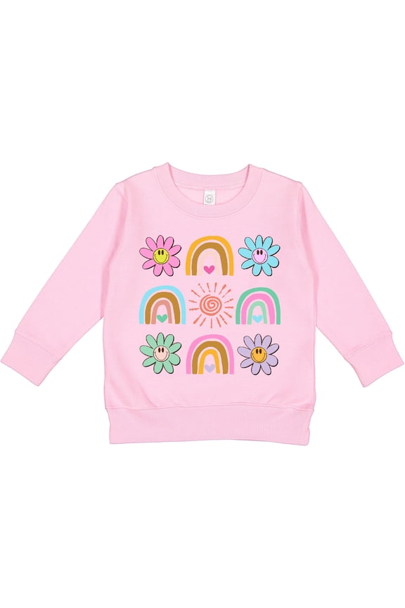 Rainbow Smiley Face Groovy Toddler Sweatshirt