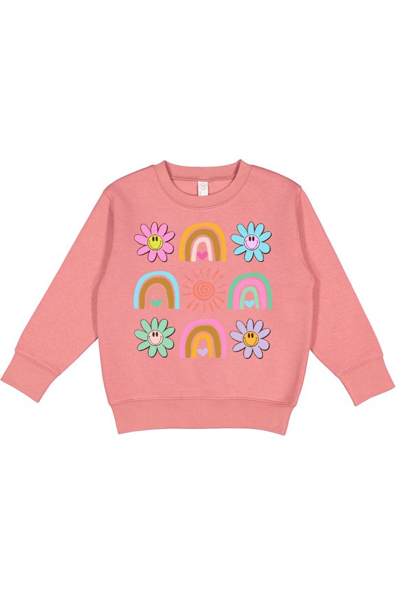 Rainbow Smiley Face Groovy Toddler Sweatshirt