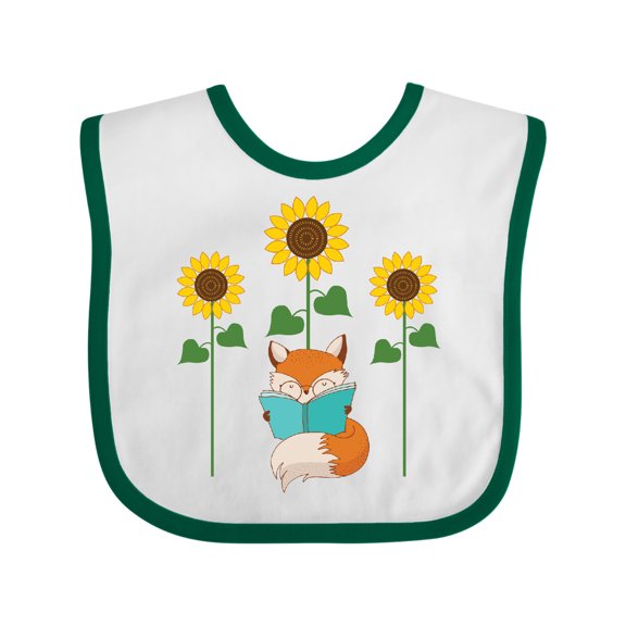 Inktastic Reading Book Lover Sunflower Fox Boys or Girls Baby Bib