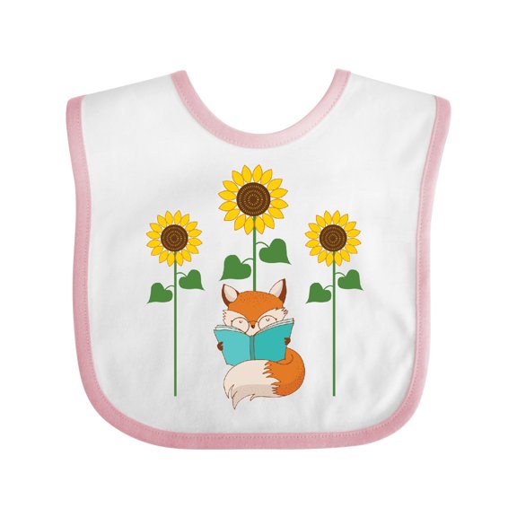 Inktastic Reading Book Lover Sunflower Fox Boys or Girls Baby Bib