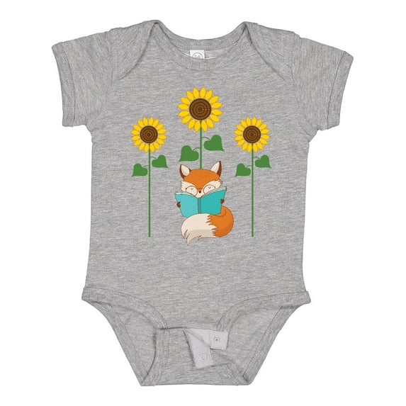 Inktastic Reading Book Lover Sunflower Fox Boys or Girls Baby Bodysuit