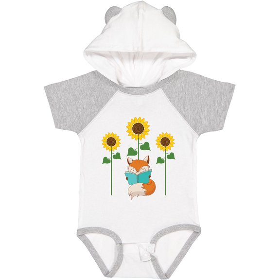 Inktastic Reading Book Lover Sunflower Fox Boys or Girls Baby Bodysuit