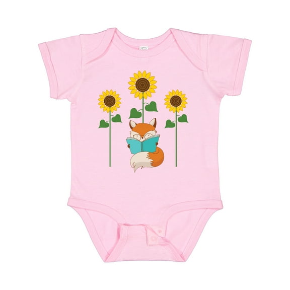 Inktastic Reading Book Lover Sunflower Fox Boys or Girls Baby Bodysuit