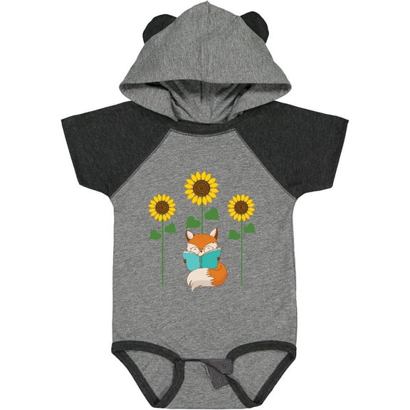 Inktastic Reading Book Lover Sunflower Fox Boys or Girls Baby Bodysuit