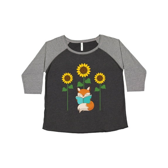 Inktastic Reading Book Lover Sunflower Fox Women's Plus Size T-Shirt