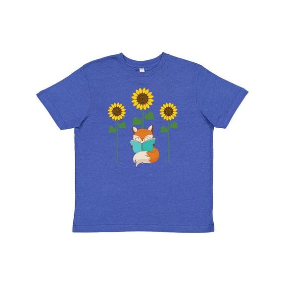 Inktastic Reading Book Lover Sunflower Fox Youth T-Shirt