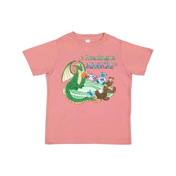 Inktastic Reading is Magical Dragon Green Dragon with Book Boys or Girls Toddler T-Shirt