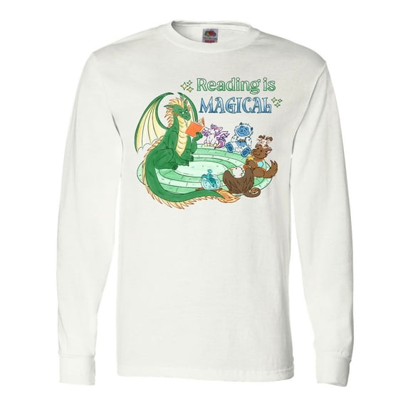 Inktastic Reading is Magical Dragon Green Dragon with Book Long Sleeve T-Shirt