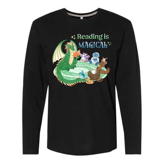 Inktastic Reading is Magical Dragon Green Dragon with Book Long Sleeve T-Shirt