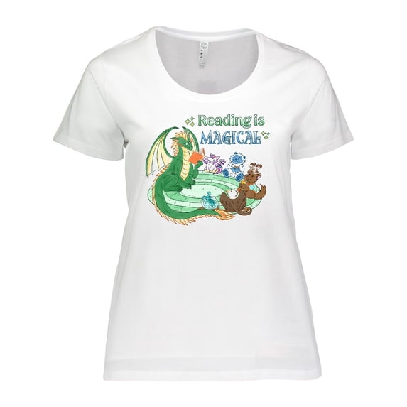 Inktastic Reading is Magical Dragon Green Dragon with Book Women's Plus Size T-Shirt