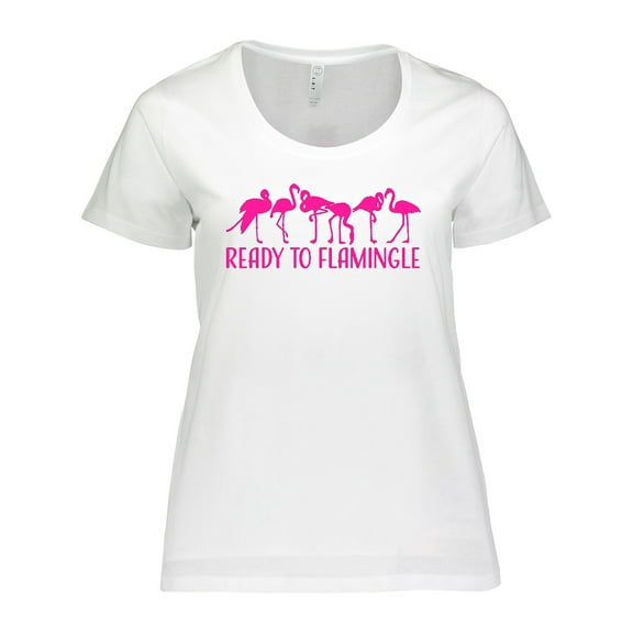 Inktastic Ready to Flamingle- Pink Flock of Flamingos Women's Plus Size T-Shirt