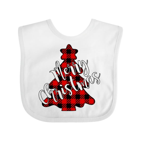 Inktastic Red Buffalo Plaid Christmas Tree Boys or Girls Baby Bib