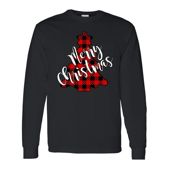 Inktastic Red Buffalo Plaid Christmas Tree Long Sleeve T-Shirt