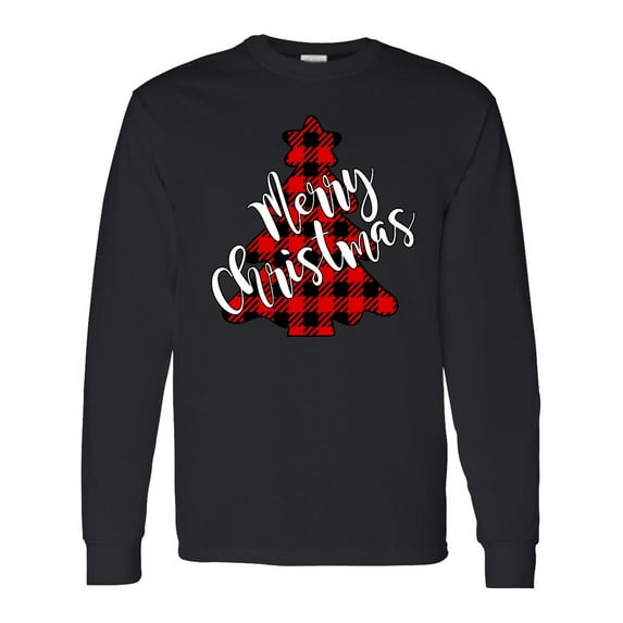 Inktastic Red Buffalo Plaid Christmas Tree Long Sleeve T-Shirt