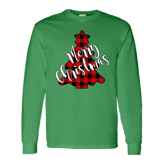 Inktastic Red Buffalo Plaid Christmas Tree Long Sleeve T-Shirt