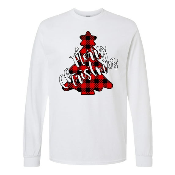 Inktastic Red Buffalo Plaid Christmas Tree Long Sleeve T-Shirt