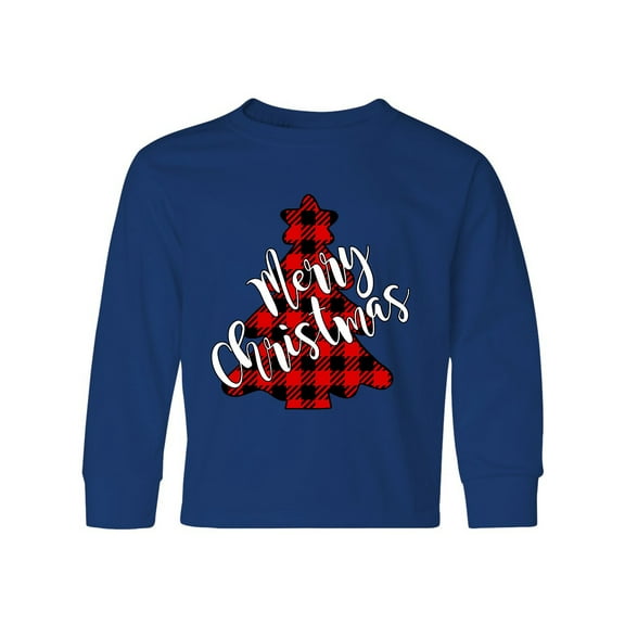 Inktastic Red Buffalo Plaid Christmas Tree Long Sleeve Youth T-Shirt