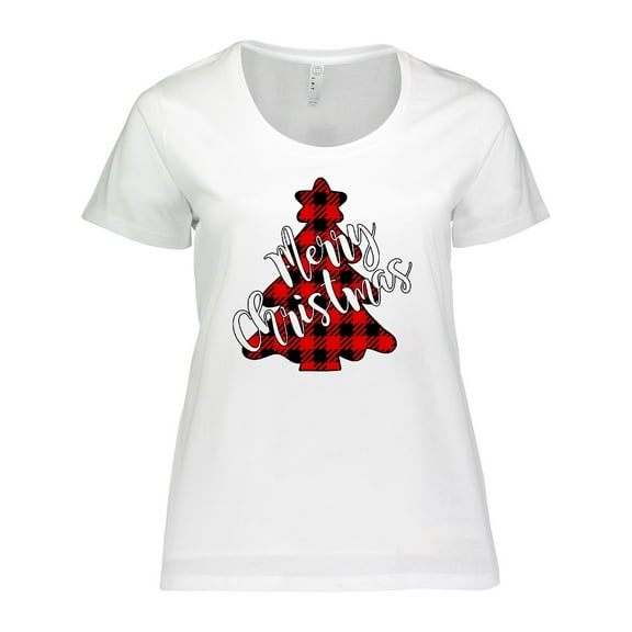 Inktastic Red Buffalo Plaid Christmas Tree Women's Plus Size T-Shirt