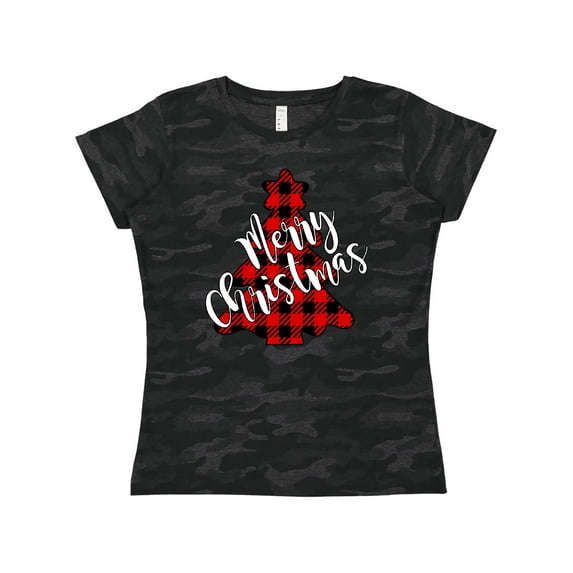 Inktastic Red Buffalo Plaid Christmas Tree Women's T-Shirt