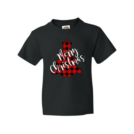 Inktastic Red Buffalo Plaid Christmas Tree Youth T-Shirt