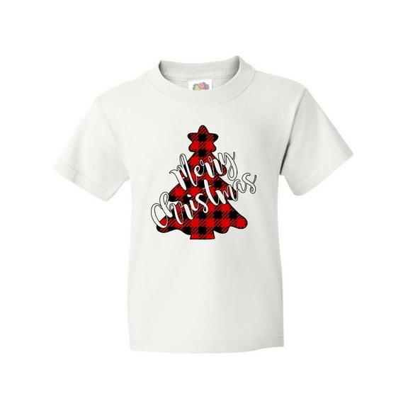 Inktastic Red Buffalo Plaid Christmas Tree Youth T-Shirt