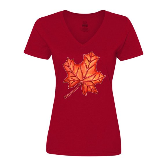 Inktastic Red Canadian Maple Leaf Women's V-Neck T-Shirt