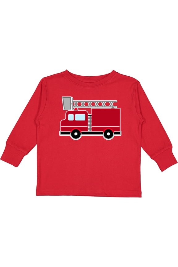 Red Firefighter Fire Truck Boys or Girls Long Sleeve Toddler T-Shirt