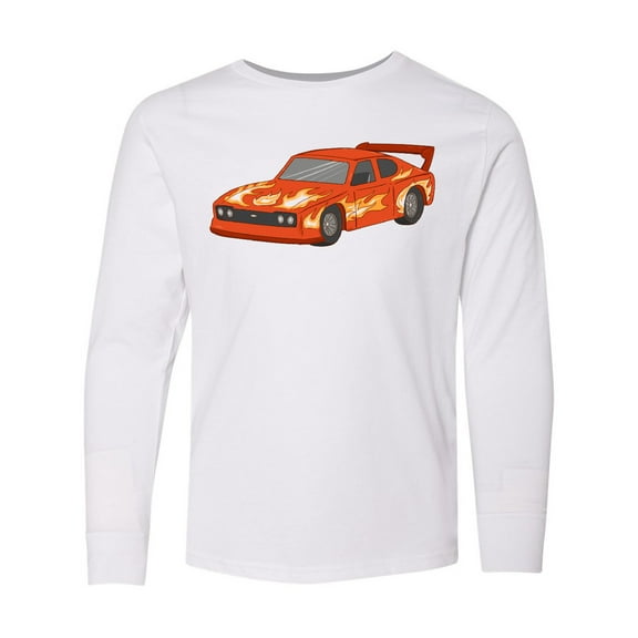Inktastic Red Flames Race Car Long Sleeve Youth T-Shirt