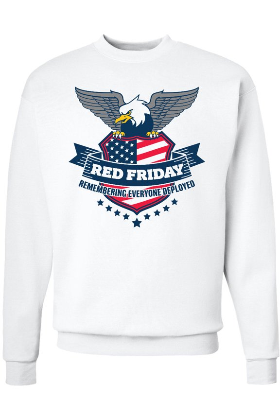 Red Friday Remembering Everyone Deployed with Eagle and Shield Adult Sweatshirt