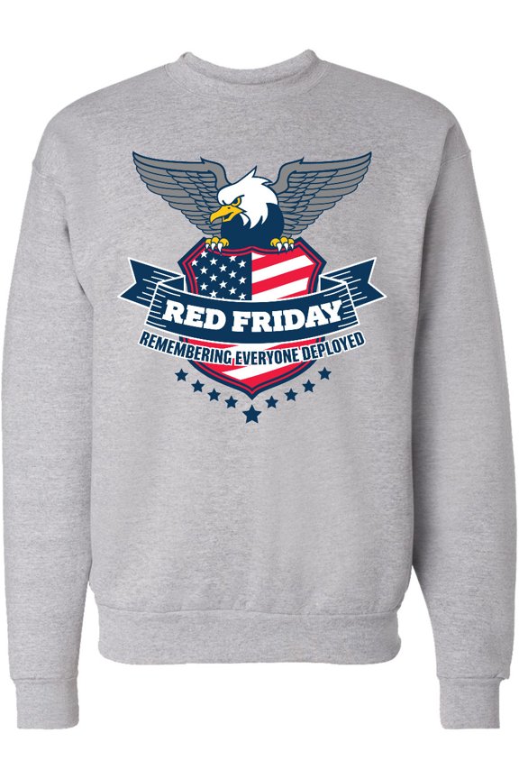 Red Friday Remembering Everyone Deployed with Eagle and Shield Adult Sweatshirt