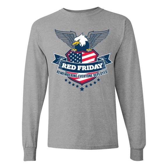 Inktastic Red Friday Remembering Everyone Deployed with Eagle and Shield Long Sleeve T-Shirt