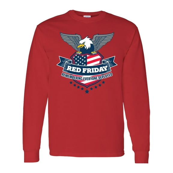 Inktastic Red Friday Remembering Everyone Deployed with Eagle and Shield Long Sleeve T-Shirt