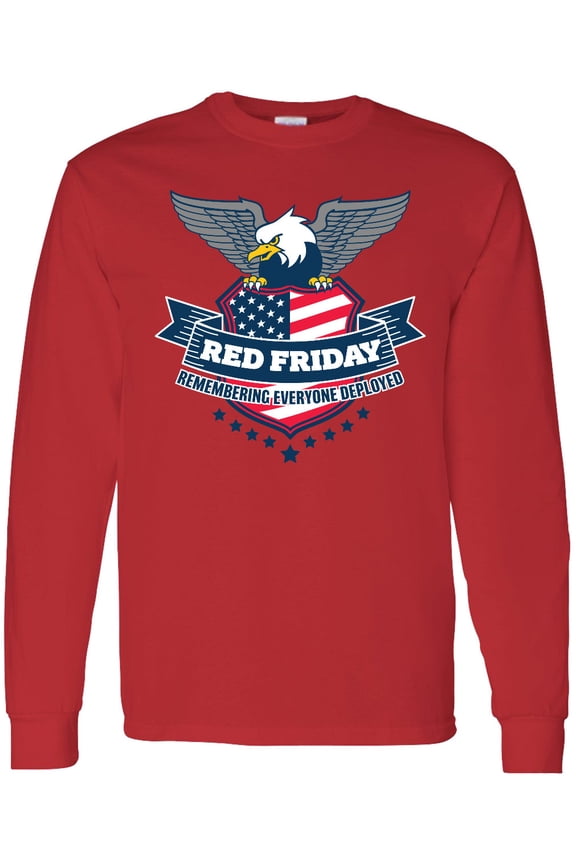 Red Friday Remembering Everyone Deployed with Eagle and Shield Long Sleeve T-Shirt