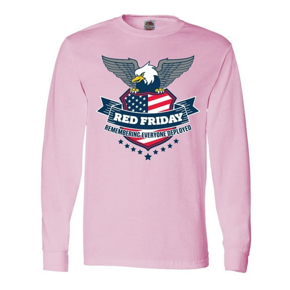 Inktastic Red Friday Remembering Everyone Deployed with Eagle and Shield Long Sleeve T-Shirt