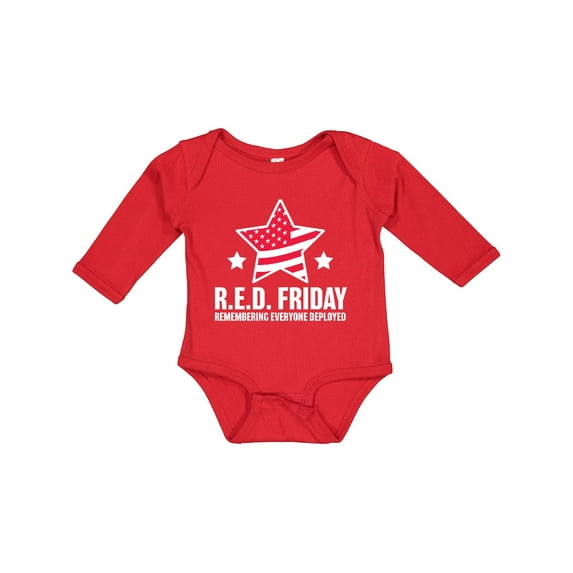 Inktastic Red Friday Remembering Everyone Deployed with Red American Flag Boys or Girls Long Sleeve Baby Bodysuit