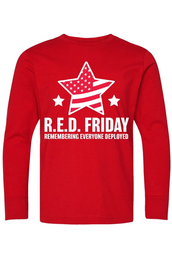 Red Friday Remembering Everyone Deployed with Red American Flag Long Sleeve Youth T-Shirt