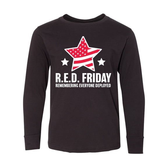 Inktastic Red Friday Remembering Everyone Deployed with Red American Flag Long Sleeve Youth T-Shirt