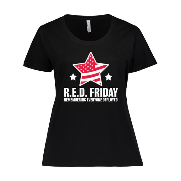 Inktastic Red Friday Remembering Everyone Deployed with Red American Flag Women's Plus Size T-Shirt