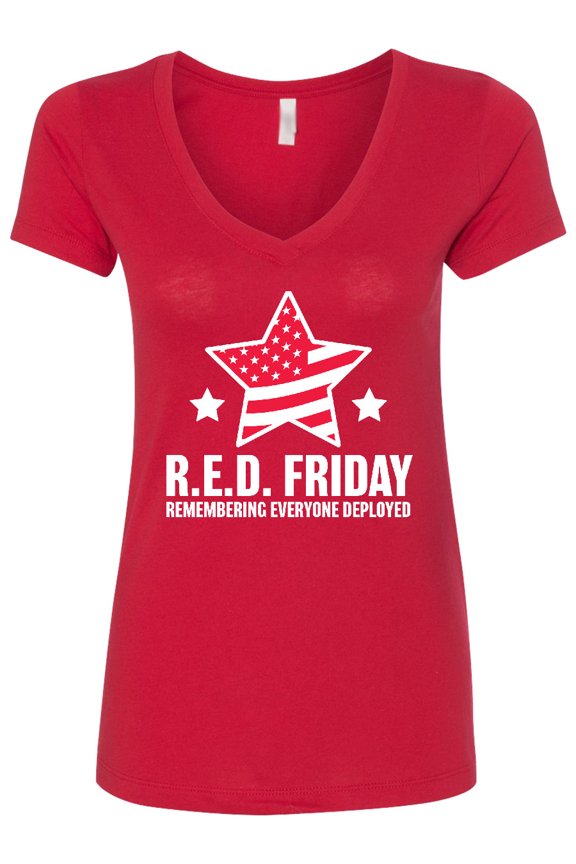 Red Friday Remembering Everyone Deployed with Red American Flag Women's V-Neck T-Shirt