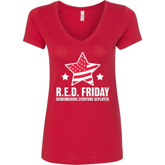 Inktastic Red Friday Remembering Everyone Deployed with Red American Flag Women's V-Neck T-Shirt