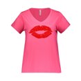 thumbnail image 1 of Inktastic Red Lips Women's Plus Size V-Neck T-Shirt, 1 of 4