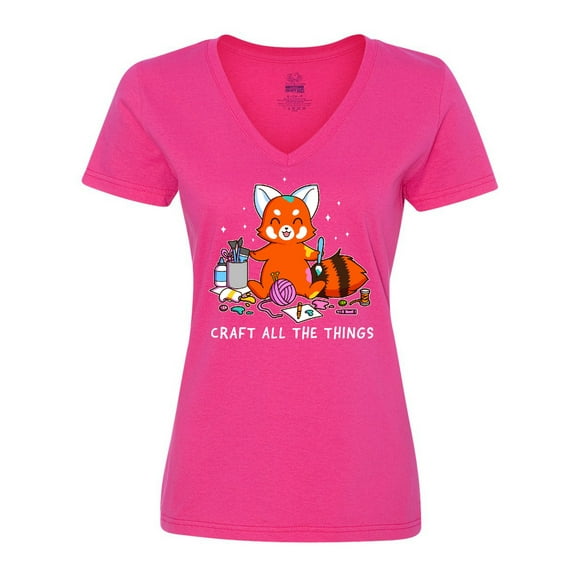 Inktastic Red Panda Craft All The Things Women's V-Neck T-Shirt