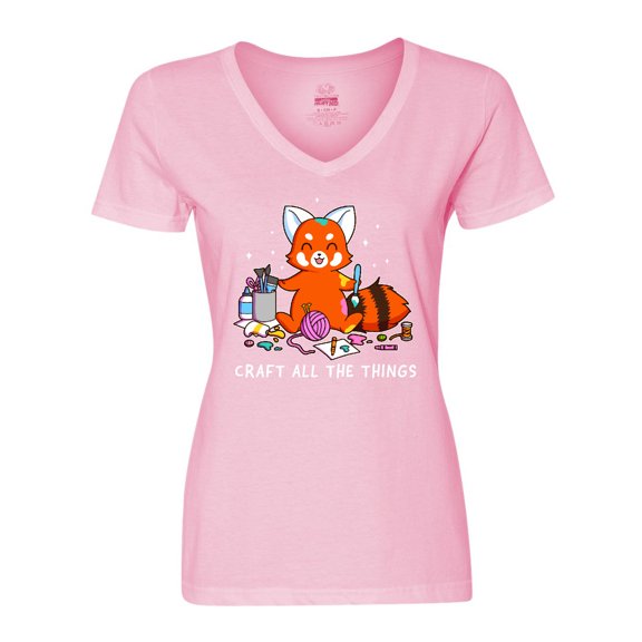 Inktastic Red Panda Craft All The Things Women's V-Neck T-Shirt