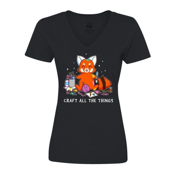 Inktastic Red Panda Craft All The Things Women's V-Neck T-Shirt