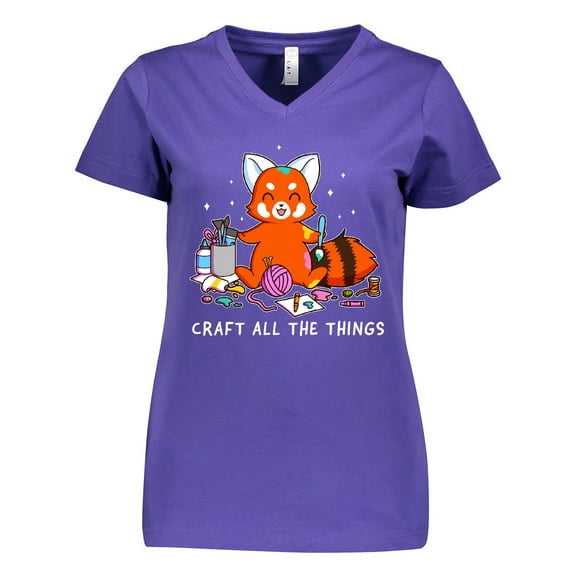 Inktastic Red Panda Craft All The Things Women's V-Neck T-Shirt